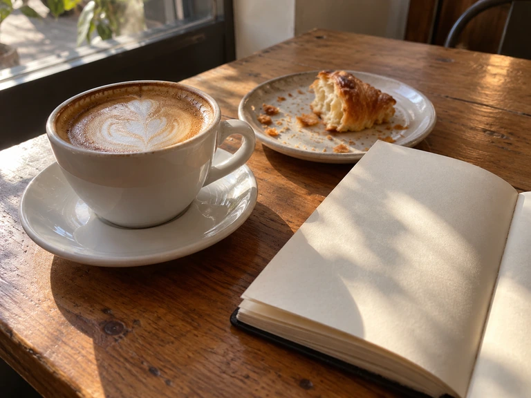 Coffee and a notebook in the morning light