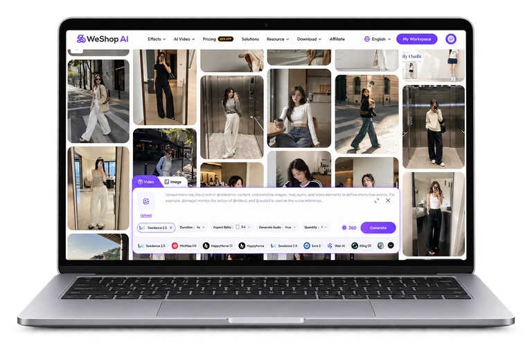WeShop AI desktop interface on a laptop